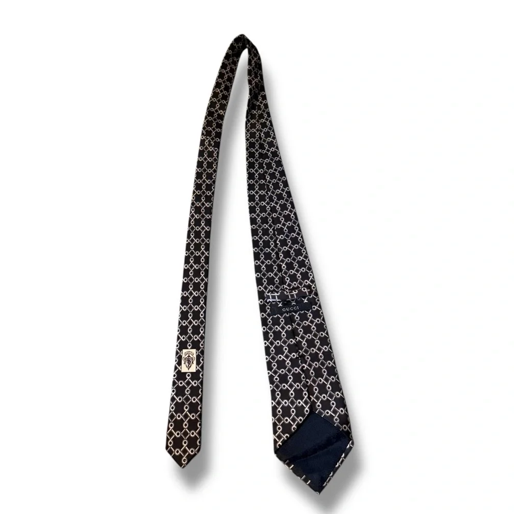 GUCCI Printed Silk Tie Gray‎ White Made In Italy Men’s Accessory